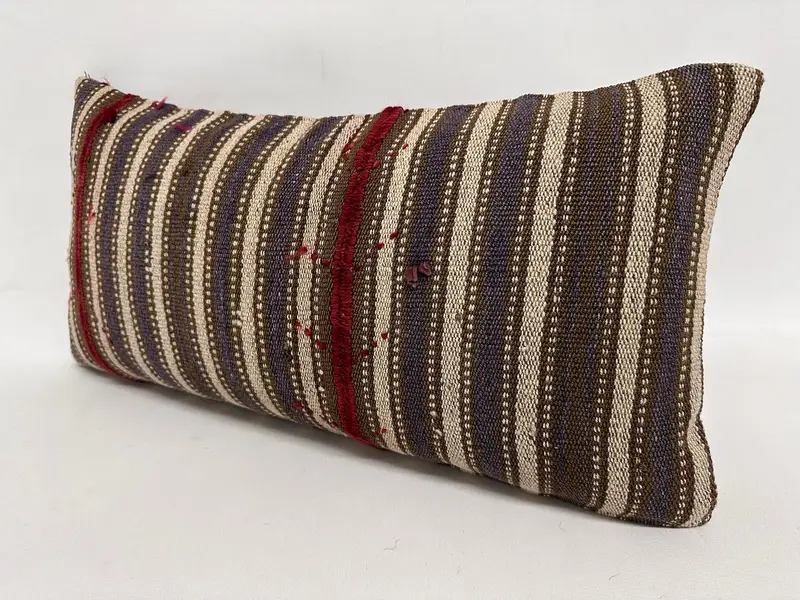 Kilim Pillow, Patio Pillow, Indoor Cushion Case, Gift Pillow, Boho Pillow, 12x24 Brown Pillow Case, Pillow Sham, Ethnic Throw Pillow Sham - 3