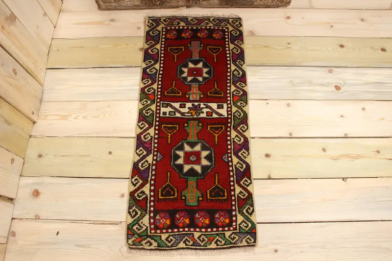 Handmade Moroccan Rug, 1,1x2,9 ft Red & Blue