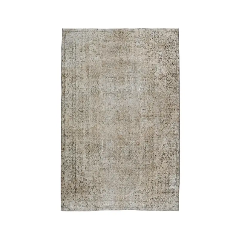 Vintage Turkish Rug 5.4x8.4 ft (165x255 cm), Oushak Gray Bordered Rug - 1