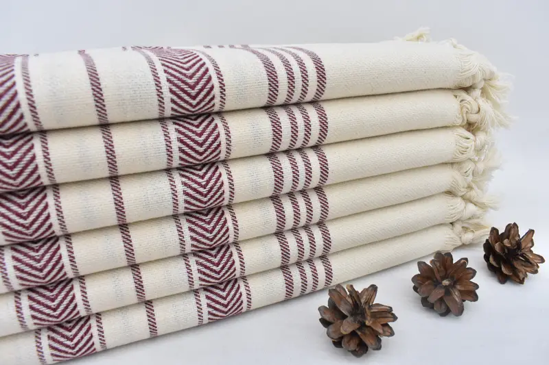 Personalized Organic Cotton Bath Towel, Beige and White Stripes, 70x40 Inches