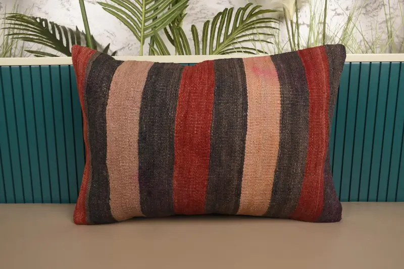 Throw Striped Red Pillowcase, Farmhouse 16x24 inch Moroccan Cushion Cover - 1