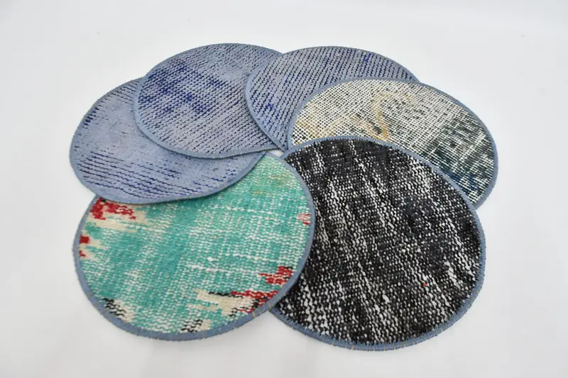 Art-Deco-Böhmische Kreis-Tischsets, Dekor aus blauer und grüner Baumwolle