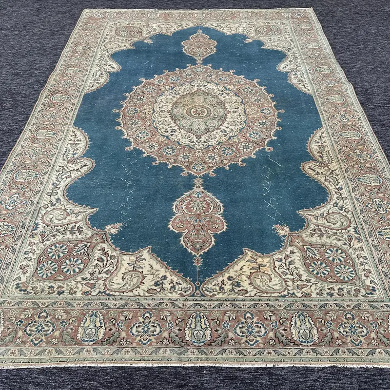 Mavi ve Yeşil Halı, 5,4x9,5 ft Sağlam Konfor