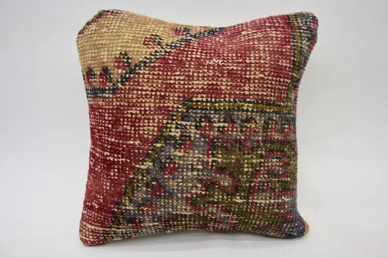 Authentic Cushion Case, Pillow for Sofa, Personalized Gift Pillow Cushion, Antique Pillows, 14x14 Red Cushion, Boho Pillow Sham Cover, Cushion - 1