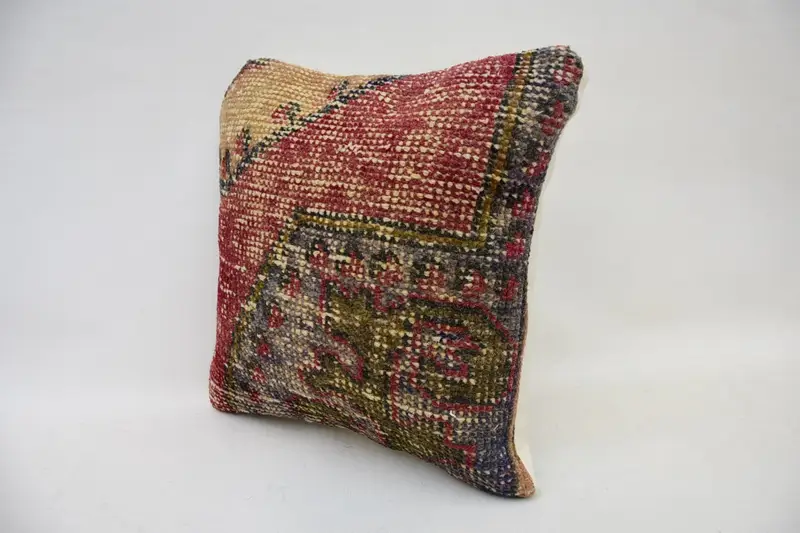 Authentic Cushion Case, Pillow for Sofa, Personalized Gift Pillow Cushion, Antique Pillows, 14x14 Red Cushion, Boho Pillow Sham Cover, Cushion - 3