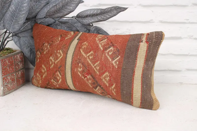 Chair Cushion, Cushion, Pillow for Sofa, Kilim Pillow Cover, 8x16 Red Pillow Sham, Pattern Throw Pillow Sham, Rustic Cushion, Pillow for Couch - 4