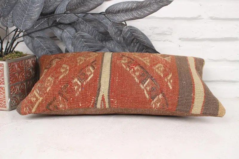 Chair Cushion, Cushion, Pillow for Sofa, Kilim Pillow Cover, 8x16 Red Pillow Sham, Pattern Throw Pillow Sham, Rustic Cushion, Pillow for Couch - 5