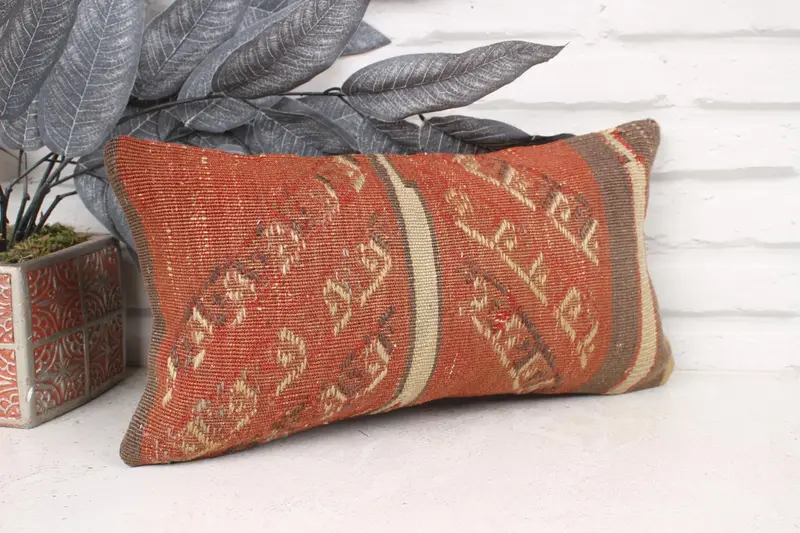 Chair Cushion, Cushion, Pillow for Sofa, Kilim Pillow Cover, 8x16 Red Pillow Sham, Pattern Throw Pillow Sham, Rustic Cushion, Pillow for Couch - 3