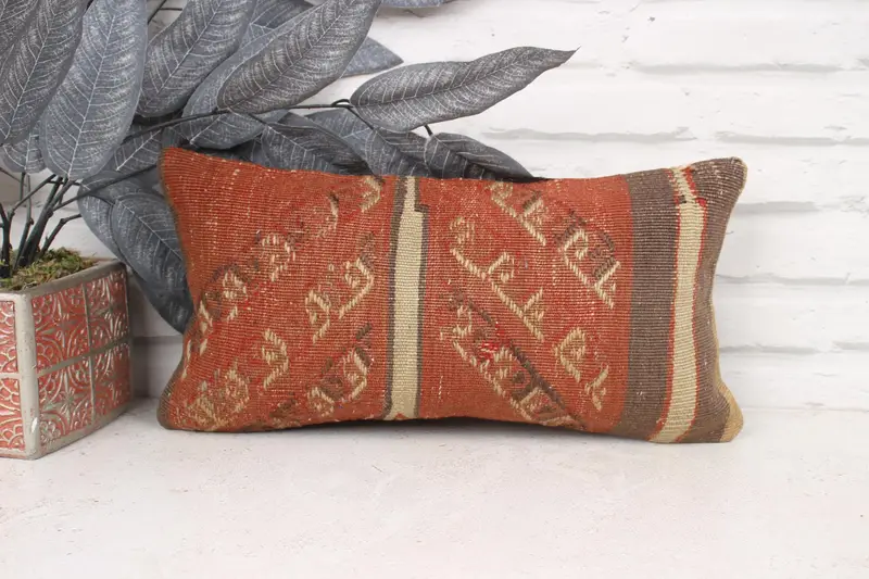 Chair Cushion, Cushion, Pillow for Sofa, Kilim Pillow Cover, 8x16 Red Pillow Sham, Pattern Throw Pillow Sham, Rustic Cushion, Pillow for Couch - 1