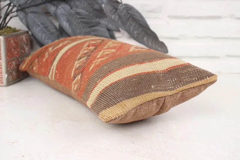 Chair Cushion, Cushion, Pillow for Sofa, Kilim Pillow Cover, 8x16 Red Pillow Sham, Pattern Throw Pillow Sham, Rustic Cushion, Pillow for Couch - 6