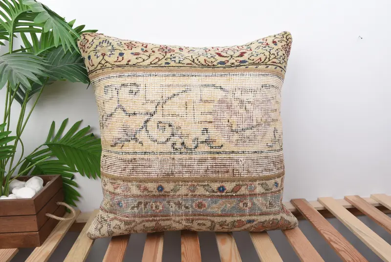 Beige-braunes Patchwork-Wurfkissen, 22x22 besticktes Kissen