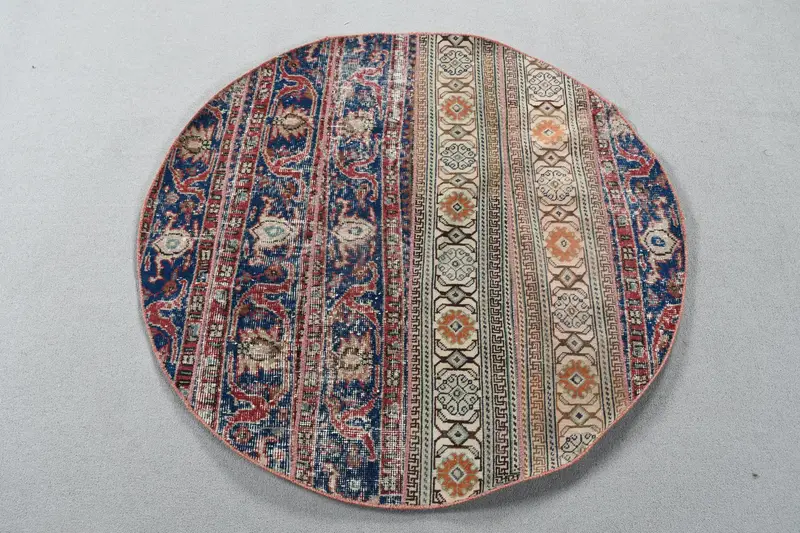 3,7x3,8 ft türkischer Oushak-Teppich, Vintage-Teppich, blauer Camouflage-Wollteppich - 1