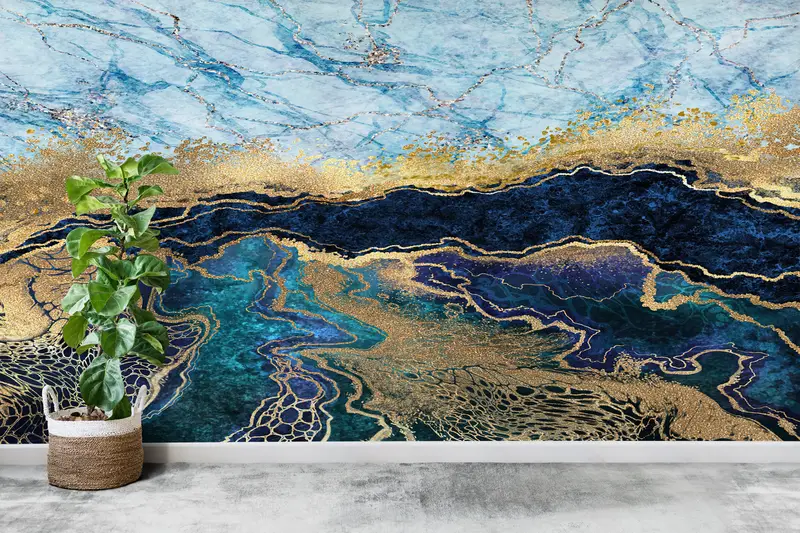 Bright Wall Paper, Blue Marble Wall Paper, Abstract Mural, Wall Paper Peel and Stick, Custom Wall Paper, , Shimmery Wallpaper, - 9