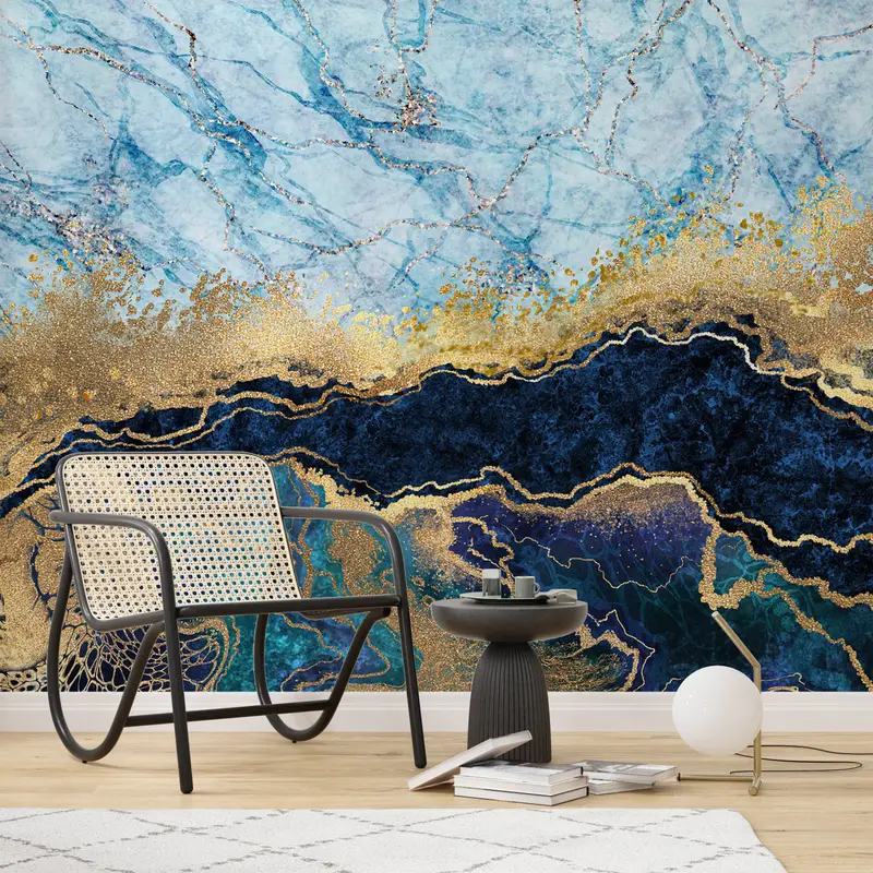Bright Wall Paper, Blue Marble Wall Paper, Abstract Mural, Wall Paper Peel and Stick, Custom Wall Paper, , Shimmery Wallpaper, - 6