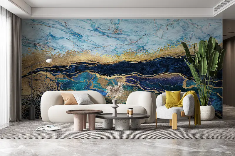 Bright Wall Paper, Blue Marble Wall Paper, Abstract Mural, Wall Paper Peel and Stick, Custom Wall Paper, , Shimmery Wallpaper, - 5