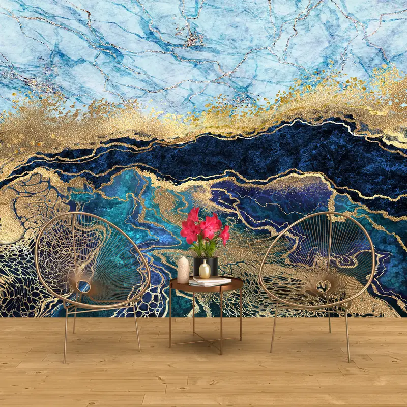 Bright Wall Paper, Blue Marble Wall Paper, Abstract Mural, Wall Paper Peel and Stick, Custom Wall Paper, , Shimmery Wallpaper, - 4