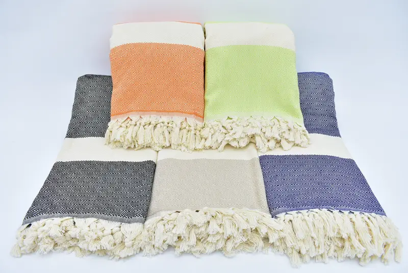 Monogram Beach Blanket, Woven Organic Cotton Plaid, 91x79 Inches