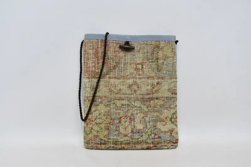 調節可能なストラップキリムバッグ、ヴィンテージモチーフウールクロスボディバッグ