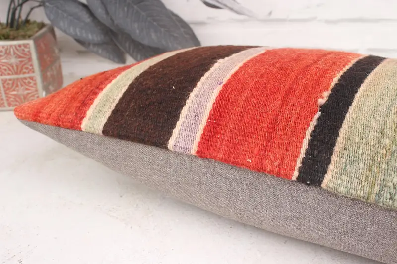 Pillow Case, 12x20 Red Cushion Case, Antique Pillows, Boho Pillow Sham Cover, Handmade Kilim Cushion, Retro Throw Cushion Cover - 7