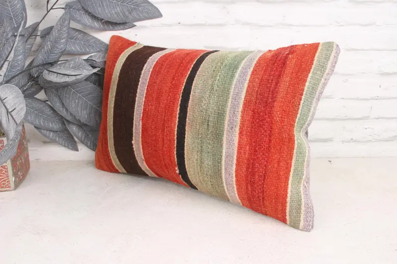 Pillow Case, 12x20 Red Cushion Case, Antique Pillows, Boho Pillow Sham Cover, Handmade Kilim Cushion, Retro Throw Cushion Cover - 4