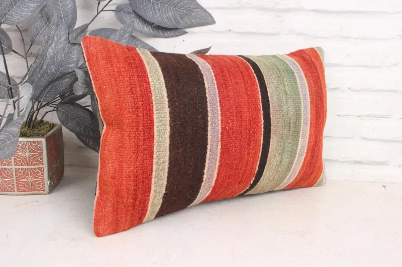 Pillow Case, 12x20 Red Cushion Case, Antique Pillows, Boho Pillow Sham Cover, Handmade Kilim Cushion, Retro Throw Cushion Cover - 3