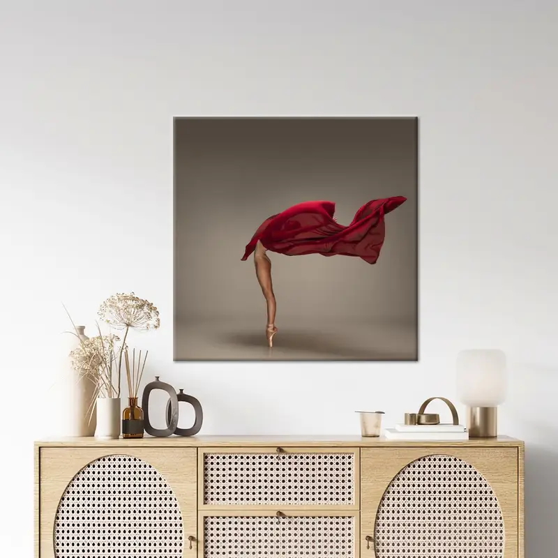Elegant Red Dance Canvas Print: Vibrant Woman Artwork