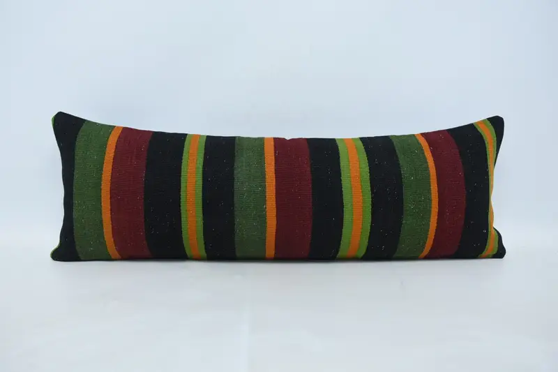 Throw Striped Rectangle Pillowcase, Moroccan 12x36 inch Green Holiday Gift Wool Pillow Cover - 1