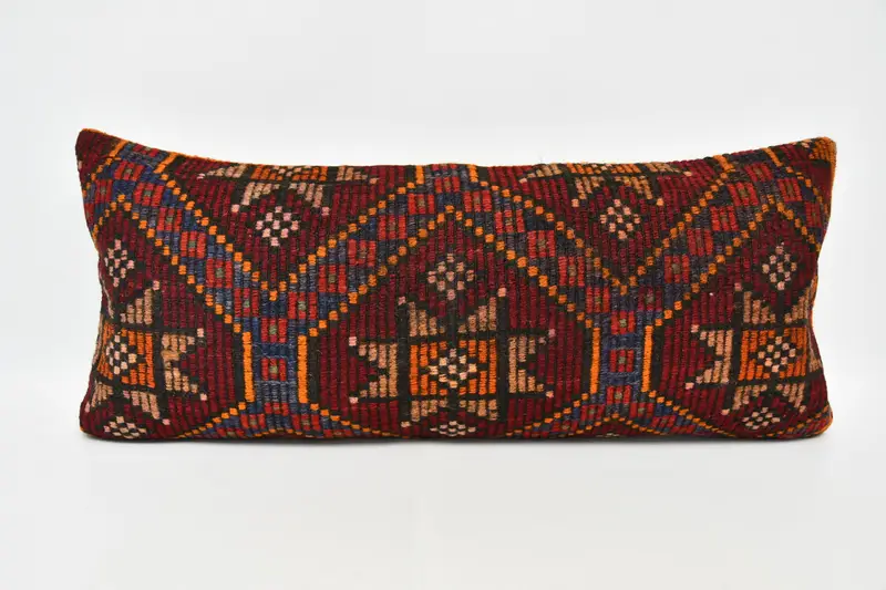 Pillow Case, 16x36 Red Cushion, Couch Cushion Cover, Pillow for Sofa, Throw Kilim Pillow, Vintage Kilim Pillow, Sofa Bolster Cushion Case - 1