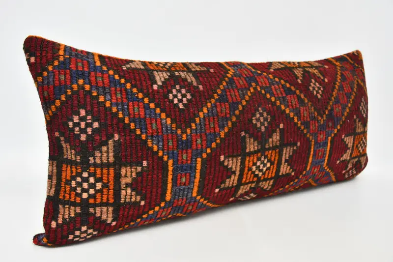 Pillow Case, 16x36 Red Cushion, Couch Cushion Cover, Pillow for Sofa, Throw Kilim Pillow, Vintage Kilim Pillow, Sofa Bolster Cushion Case - 3
