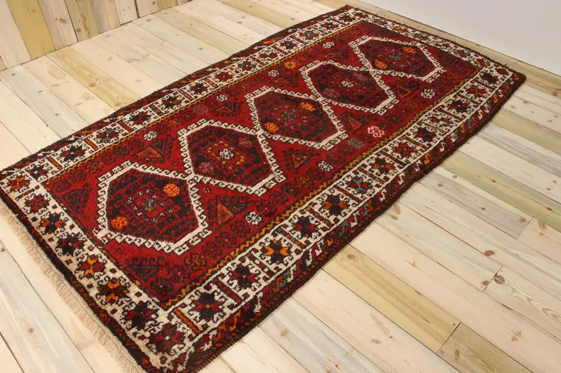 Turkish Vintage Area Rug 4.1x7.6 ft (124x232 cm), Red Polka dot Oushak Rug - 1