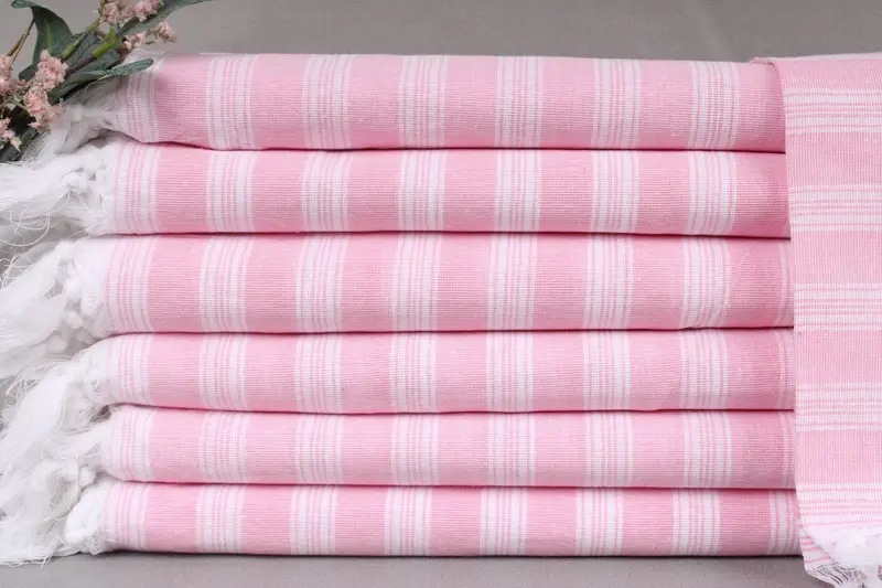 Custom Turkish Towel, Light Pink Striped Towel, 71x40 Inches