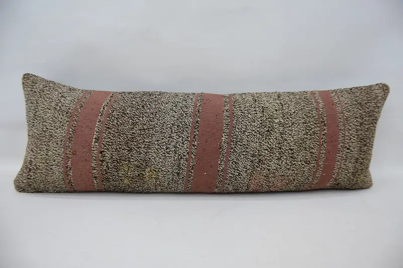Wool Contemporary Throw Cushion Cover, Thanksgiving Gift Beige Striped Antique Pillow Cover - 1