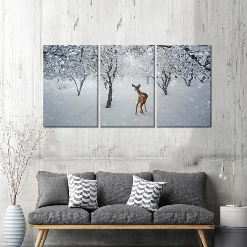 Deer Lover Gift, Winter Caanvas Art, Winter Landscape, Farmhouse Decor, Landscape Artwork, Nature Landscape, Wall Hanging Art, Deer Canvas - 1