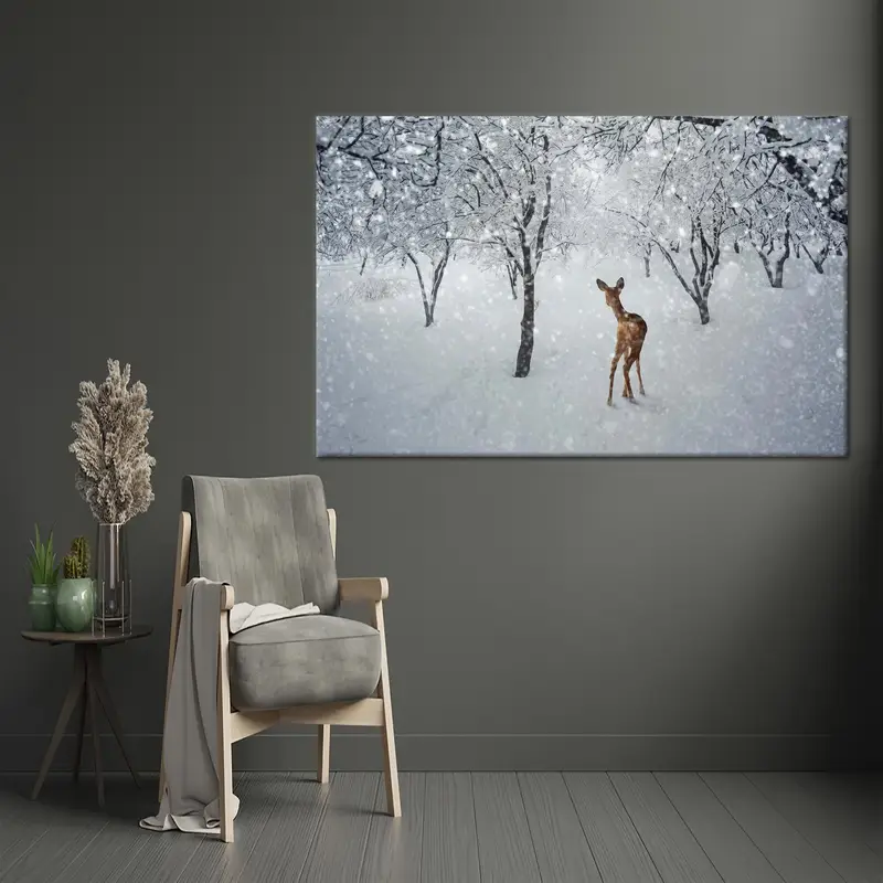 Deer Lover Gift, Winter Caanvas Art, Winter Landscape, Farmhouse Decor, Landscape Artwork, Nature Landscape, Wall Hanging Art, Deer Canvas - 8