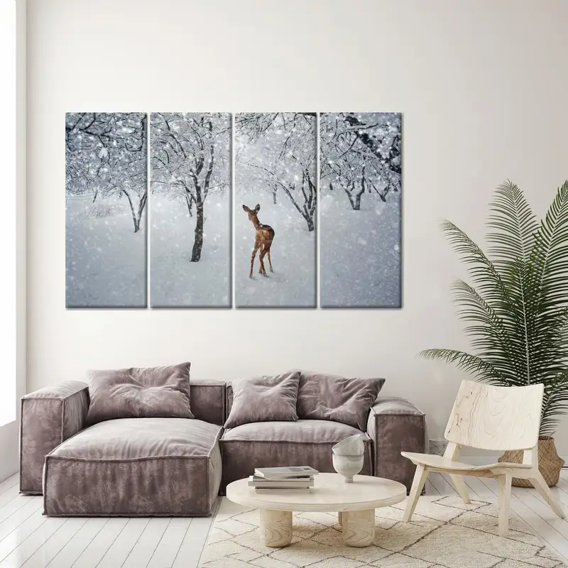 Deer Lover Gift, Winter Caanvas Art, Winter Landscape, Farmhouse Decor, Landscape Artwork, Nature Landscape, Wall Hanging Art, Deer Canvas - 9
