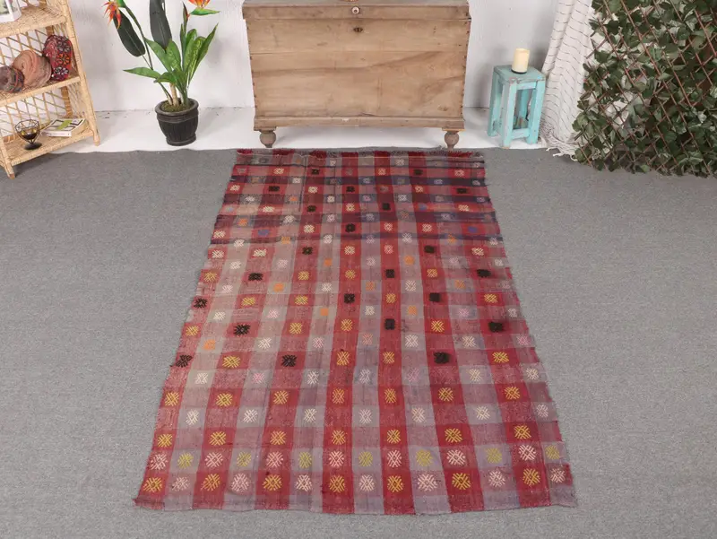 Red & Blue Animal Print Rug, 3,9x6,4 ft