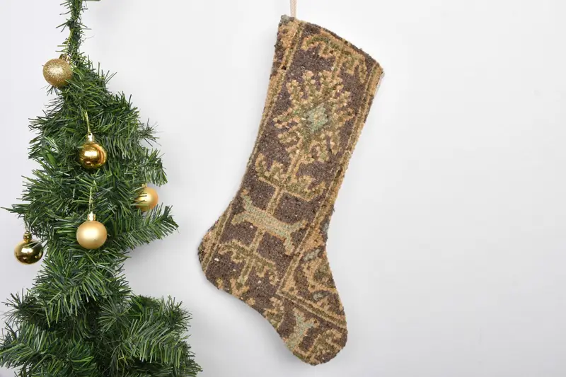 Şenlikli Noel Süsleri Desen, 7 İnç Çuval Bezi Noel Çorabı