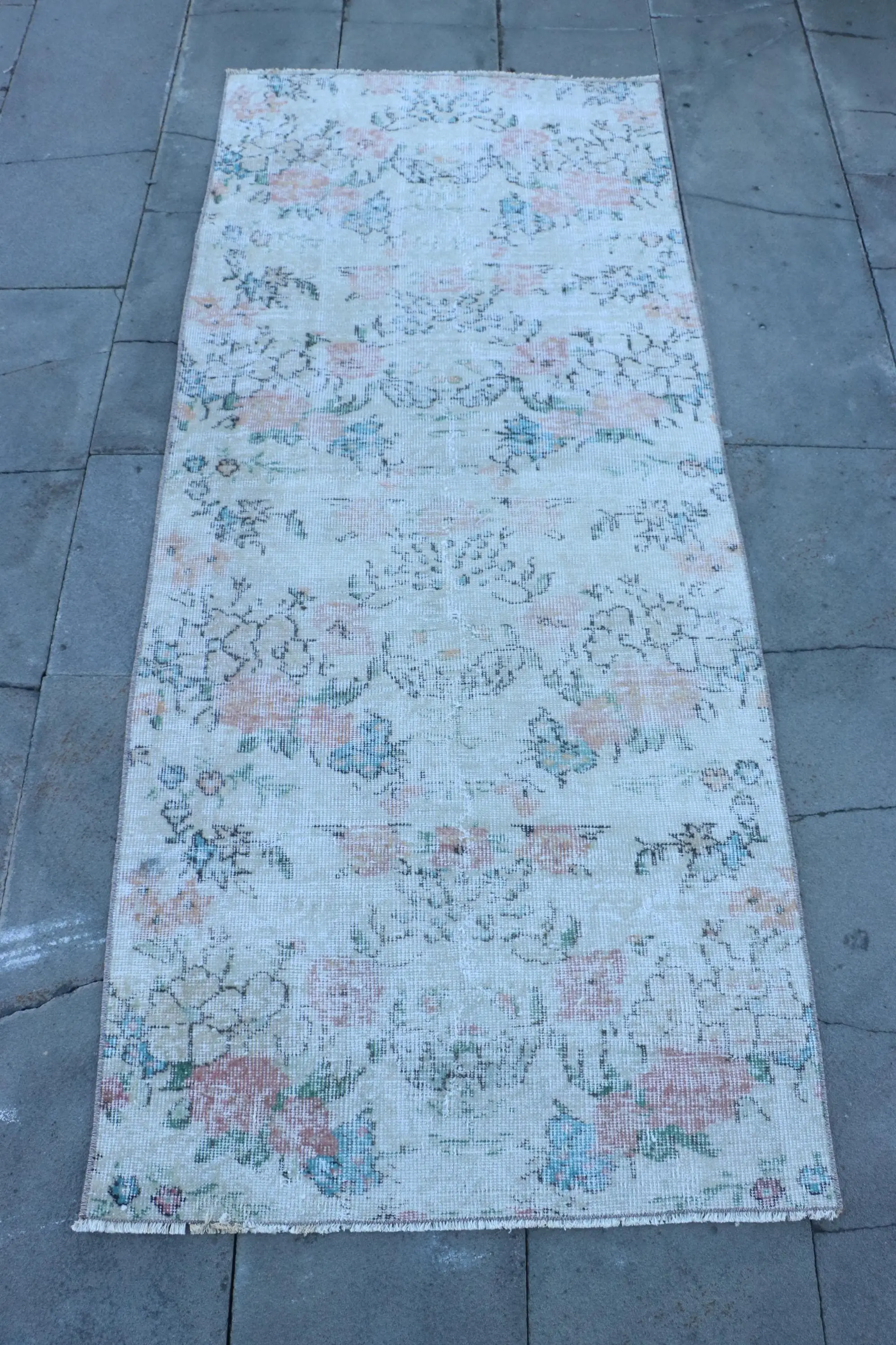 Alfombra de 2,7x6,1 pies, alfombra vintage turca, alfombra de lana Ombré blanca - 1