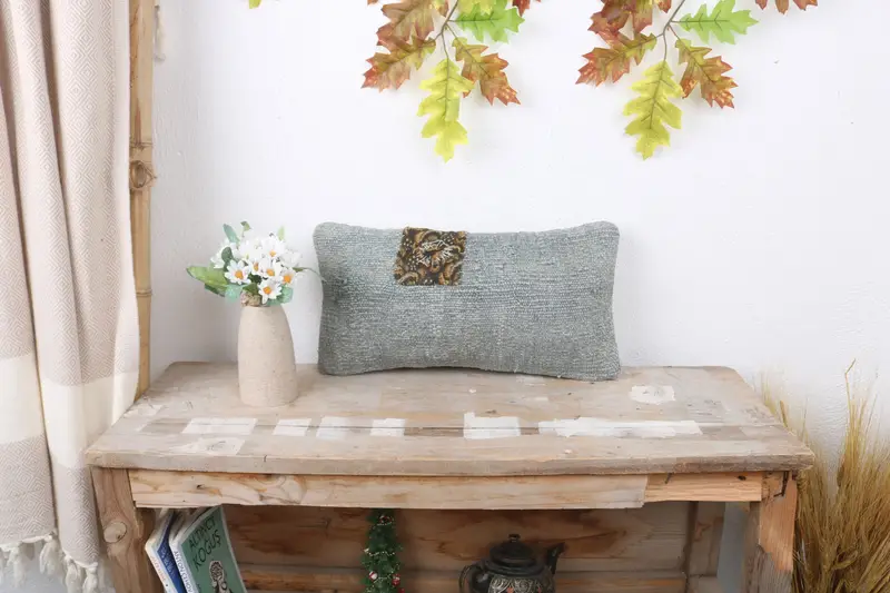 Home Decor Pillow, Pillow, Knitted Cushion Case, Boho Pillow Sham Cover, 8x16 Gray Pillow Case, Pillow for Sofa, Handwoven Cushion - 1