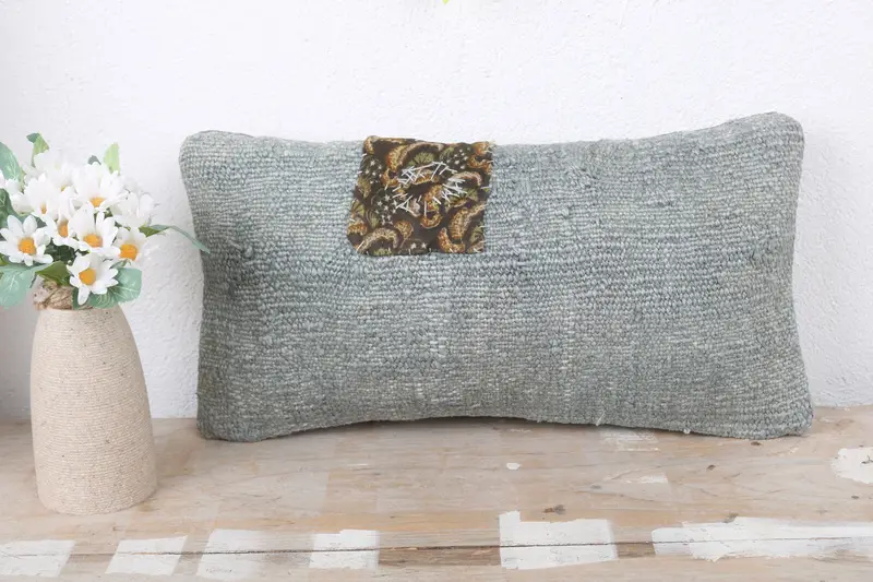 Home Decor Pillow, Pillow, Knitted Cushion Case, Boho Pillow Sham Cover, 8x16 Gray Pillow Case, Pillow for Sofa, Handwoven Cushion - 2