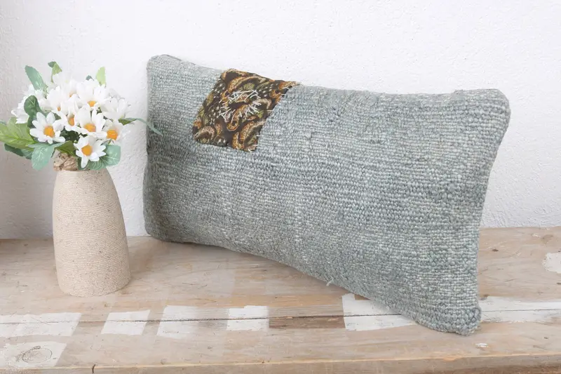 Home Decor Pillow, Pillow, Knitted Cushion Case, Boho Pillow Sham Cover, 8x16 Gray Pillow Case, Pillow for Sofa, Handwoven Cushion - 4