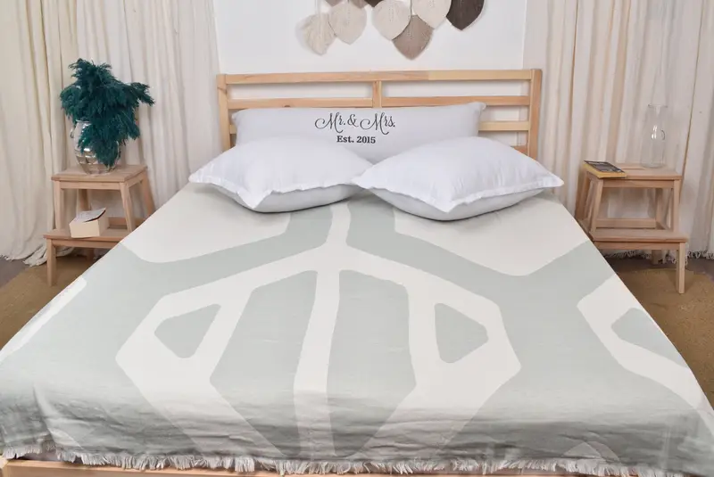 Bachelorette Large Towel, Bridal Shower Gift, Organic Throw, 96x84 Cotton Honeycomb Towel, Monogram Blanket, Embroidery Bedspread, Turkish Blanket - 1