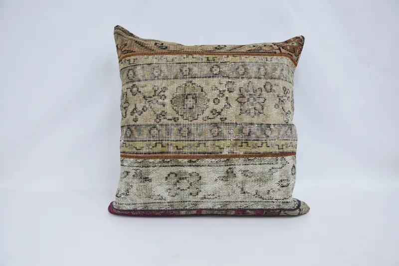 Large Square Vintage Pillow Sham, Antique 28x28 inch TexturedBrown Wool Cushion Cover - 1