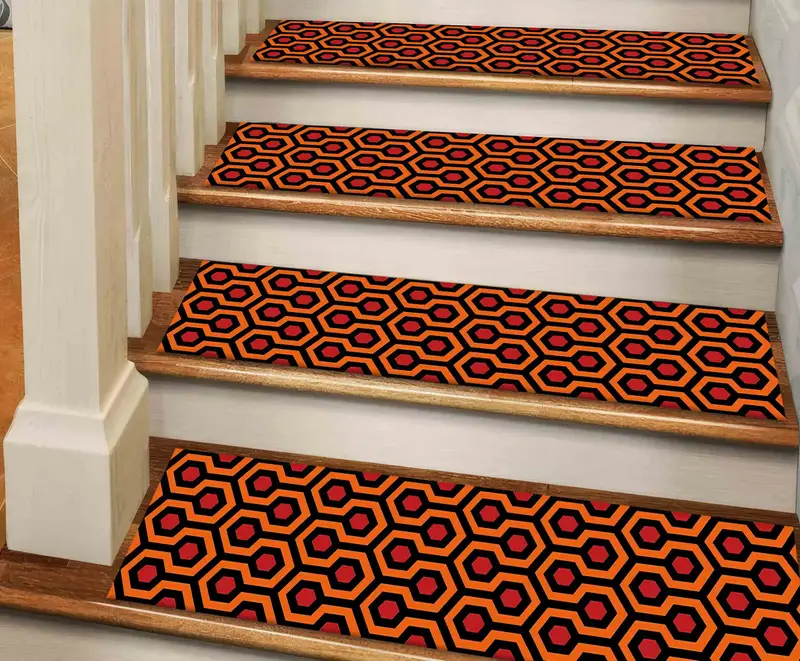 Hexagon Shining Orange Red Geometric Pattern Printed Stair Rug
