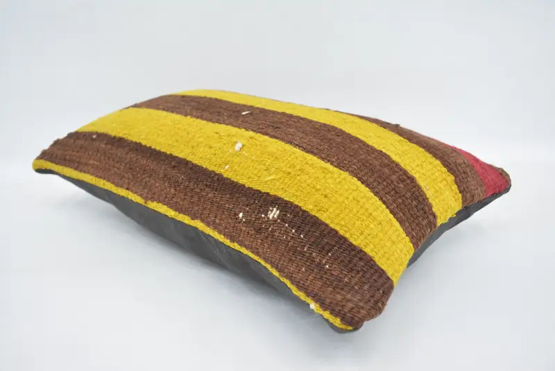 Handmade Kilim Cushion, Throw Kilim Pillow, 12x20 Yellow Pillow, Cushion Cover, Boho Pillow Sham Cover, Lounge Throw Cushion Case - 6