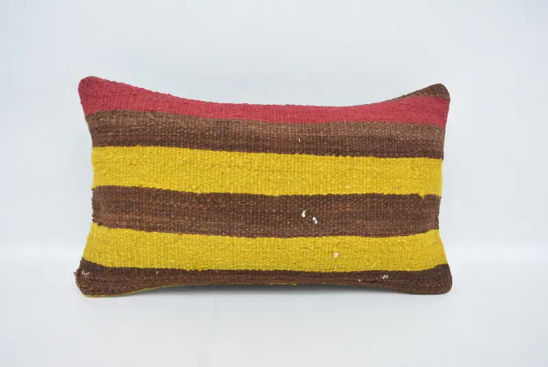 Handmade Kilim Cushion, Throw Kilim Pillow, 12x20 Yellow Pillow, Cushion Cover, Boho Pillow Sham Cover, Lounge Throw Cushion Case - 1