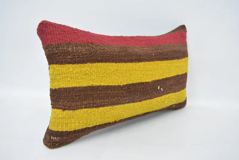 Handmade Kilim Cushion, Throw Kilim Pillow, 12x20 Yellow Pillow, Cushion Cover, Boho Pillow Sham Cover, Lounge Throw Cushion Case - 3
