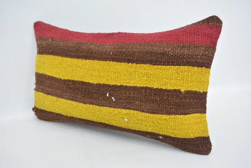 Handmade Kilim Cushion, Throw Kilim Pillow, 12x20 Yellow Pillow, Cushion Cover, Boho Pillow Sham Cover, Lounge Throw Cushion Case - 4