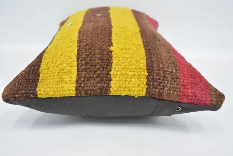 Handmade Kilim Cushion, Throw Kilim Pillow, 12x20 Yellow Pillow, Cushion Cover, Boho Pillow Sham Cover, Lounge Throw Cushion Case - 5