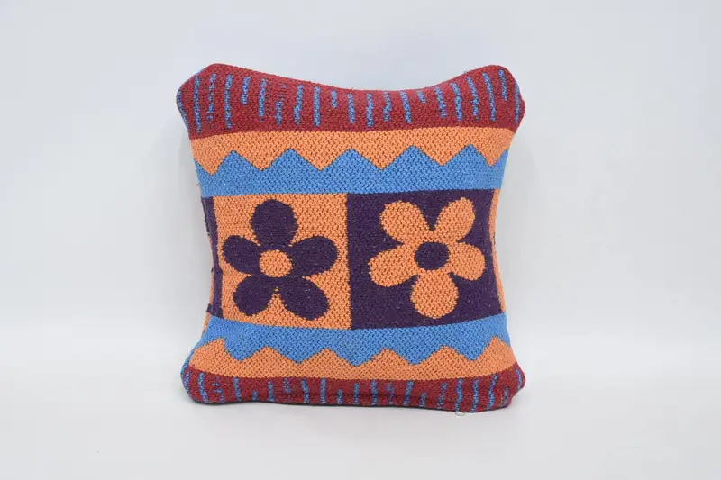 Vintage Wool Orange Cushion Cover, Gift Small Square 12x12 inch Pillow Sham - 1